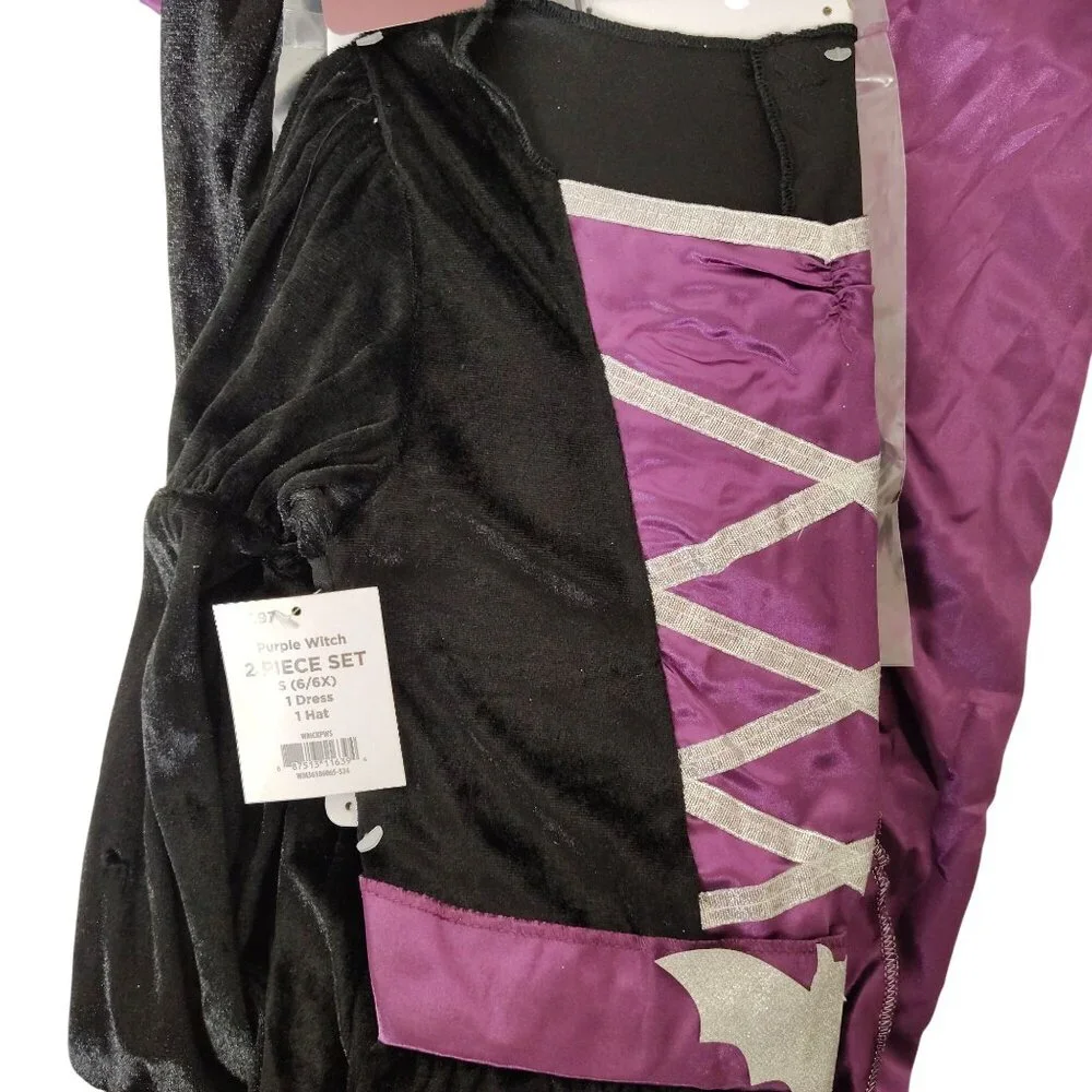 Celebrate Girls S (6/6X) Purple Witch Halloween Costume With Hat 2-Piece